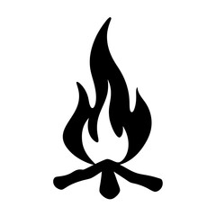 Simple black and white depiction of a campfire on a white background