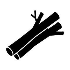 Two black wood logs, forming a firewood, with branches, in minimalist style
