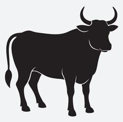 a bull silhouette vector art illustration, black bull isolated on white