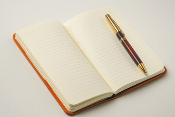 Open notebook with pen.  Blank pages