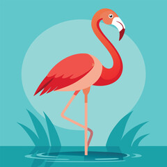 A vibrant flamingo standing gracefully in the water