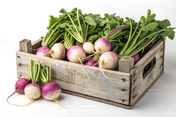 Freshly Harvested Turnips in Wooden Crate Ready for Market Generative AI