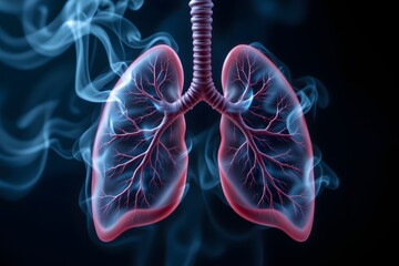 Lungs in the smoke: A vivid representation of human lungs enshrouded in smoke, symbolizing the effects of harmful substances on this vital organ
