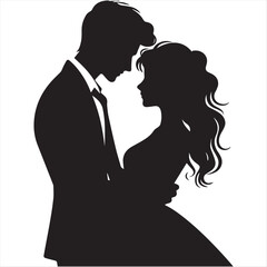 simple black and white romantic couple silhouette vector