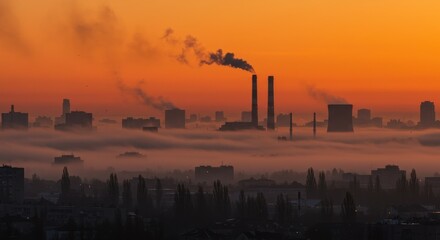 Naklejka premium City Skyline in Fog at Dawn - Photo