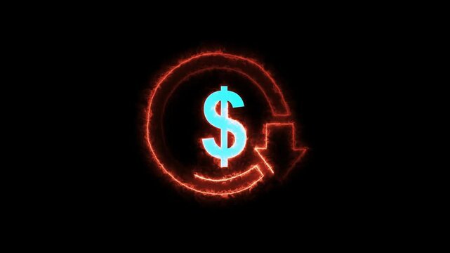 Dollar money icon silhouette style, Photo Illustration Image Picture, White Background, Animation Motion Graphic Video Money reduction icon. Dollar currency price drop concept. circle with down arrow 