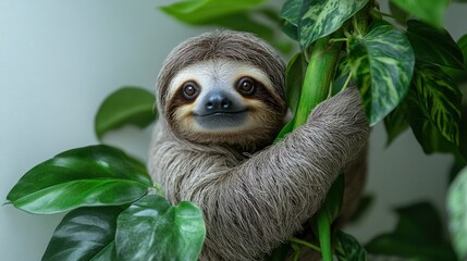 Fototapeta premium Adorable sloth in lush foliage