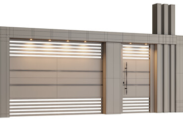 A white wall with a door and a window