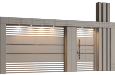 A white wall with a door and a window