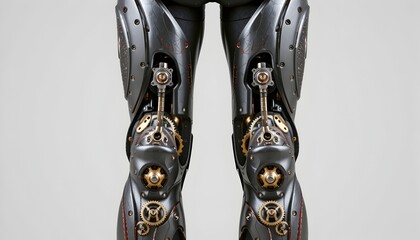 Leg armor with intricate gears and pistons visible beneath the polishe