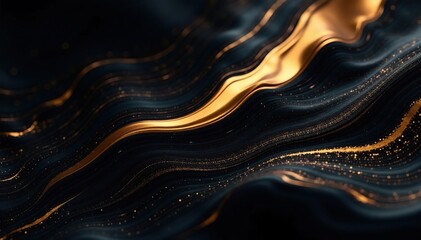 Fluid black & gold abstract swirls, seamless transition , curve, decor, smooth