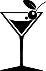 Martini Glass With Olive Silhouette Vector Illustration