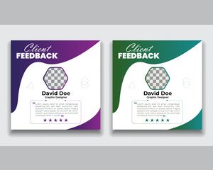 Customer feedback testimonial social media post template layout or web banner design, Client feedback review or client testimonial design.