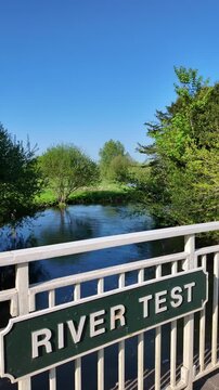 Stockbridge Hampshire England UK. 09.05.2025. Video.  Overview of the River Teast a famous chalk stream in Stockbridge Hampshire England UK.