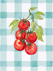 Watercolor Tomatoes on Gingham