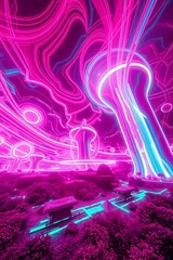 Neon Dreams Futuristic Cityscape Art Illustration Style