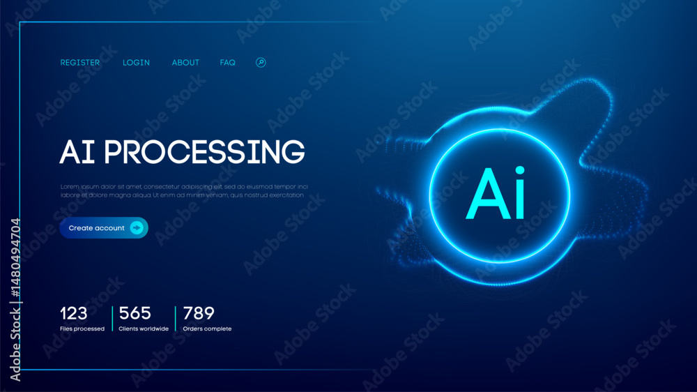 Poster ai data abstract blue futuristic science tech background. digital business network concept. future b