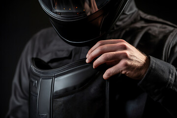 Motorcyclist Adjusting Jacket with Helmet