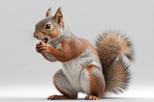 A reddish-brown squirrel sits, daintily consuming a nut