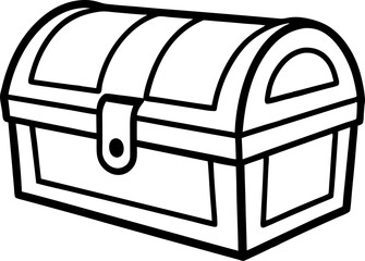 Old Wooden Treasure Chest Line Art Vector Illustration