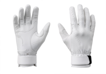 white sports golf gloves, front and back view, isolated on transparent background