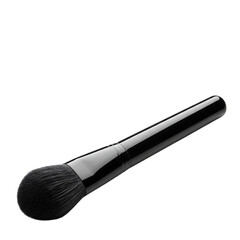 Cosmetic brush with dark bristles angled on display isolated on transparent background.
