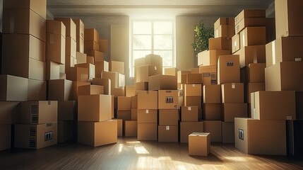 Room Filled with Stacked Cardboard Boxes