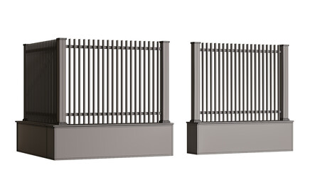 Two identical metal fences with a white background