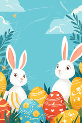 Cheerful Easter Bunnies with Colorful Eggs
