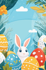 Cheerful Easter Bunnies with Colorful Eggs