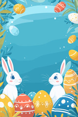 Cheerful Easter Bunnies with Colorful Eggs