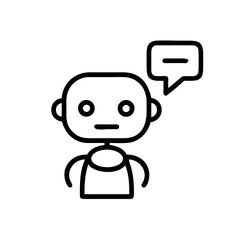 Robot Icon with Speech Bubble, Line Art Vector
