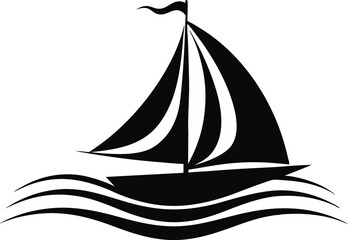 Sailboat With Wind Lines Silhouette Vector Illustration