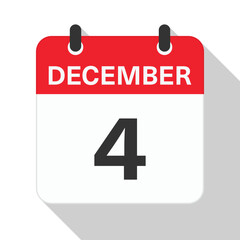Fototapeta premium December 4 Daily Calendar. Red Theme on White Background.