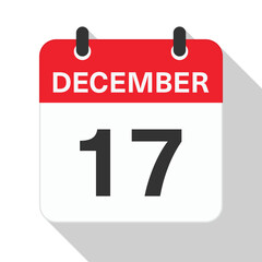 Fototapeta premium December 17 Daily Calendar. Red Theme on White Background.