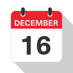 Fototapeta premium December 16 Daily Calendar. Red Theme on White Background.