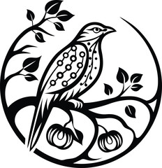 A bird perched on a curved tree branch high quality vector illustration, a bird perched on a curved tree branch silhouette and line art vector