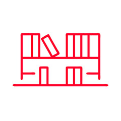 Minimalist Library Icon: Bookshelf with Falling Book
