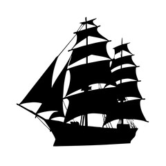 Sailing Ship Silhouette on White Background