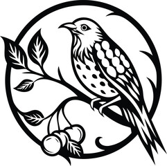 A bird perched on a curved tree branch high quality vector illustration, a bird perched on a curved tree branch silhouette and line art vector