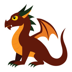A cute cartoon vector illustration shows a happy wild dragon animal with a long tail in a fun design