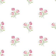 Watercolor seamless pattern bouquets of roses