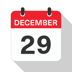 Fototapeta premium December 29 Daily Calendar. Red Theme on White Background.