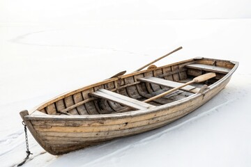 Obraz premium Wooden Rowboat Positioned on a White Background Generative AI