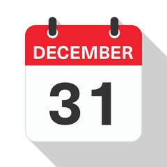 Fototapeta premium December 31 Daily Calendar. Red Theme on White Background.
