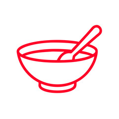 Red Soup Bowl and Ladle Icon Line Art