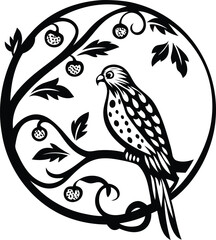 Obraz premium A bird perched on a curved tree branch high quality vector illustration, a bird perched on a curved tree branch silhouette and line art vector