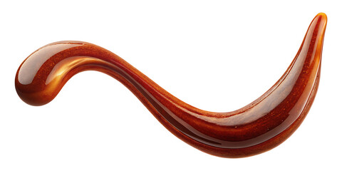 Beautifully swirled caramel sauce flowing smoothly against a clean transparent background