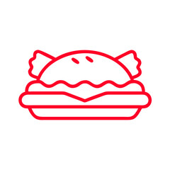 Minimalist Turkey Sandwich Icon, Red Outline