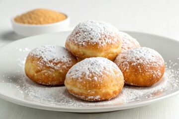 Delicious Yeast Dough Fritters Topped With Powdered Sugar Generative AI